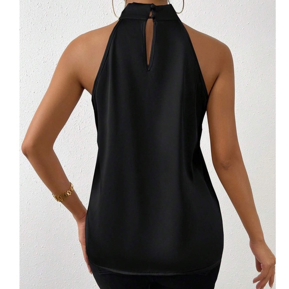 Luxe Coral Satin Halter Minimalist Tank Top - Picture 7 of 15